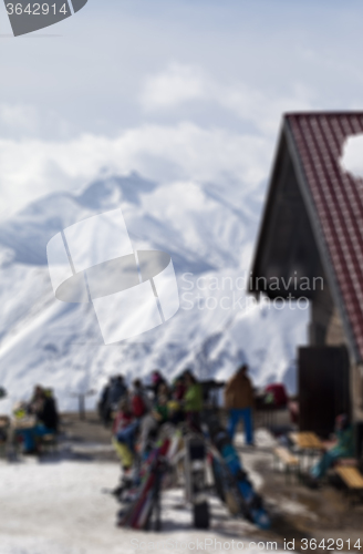 Image of Blurry outdoor cafe at ski resort not in focus