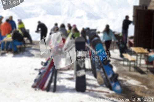 Image of Blurred outdoor cafe at ski resort not in focus