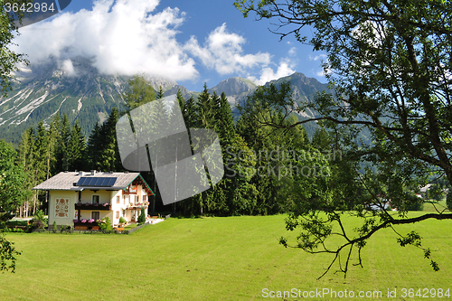 Image of House in Front of Dachstein Mountain, Styria, Austria