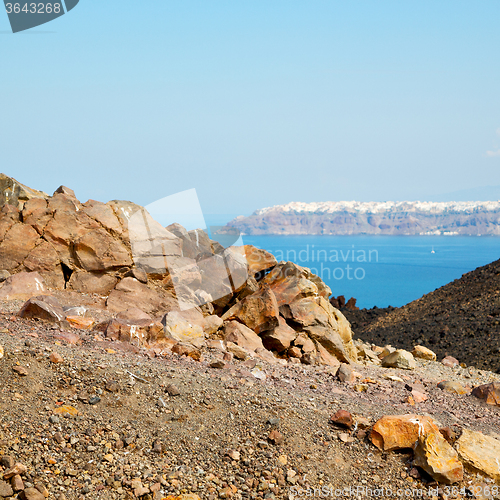 Image of volcanic land in europe santorini greece sky and mediterranean s