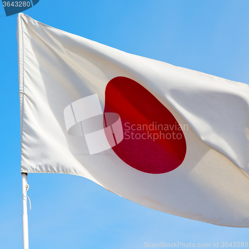 Image of japanb waving flag in the blue sky bcolour and wave