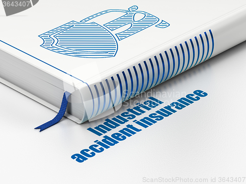 Image of Insurance concept: book Car And Shield, Industrial Accident Insurance on white background