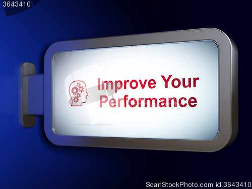 Image of Education concept: Improve Your Performance and Head With Gears on billboard background