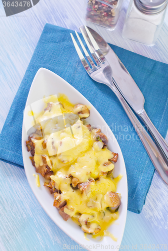 Image of fried meat with mushroom and cheese