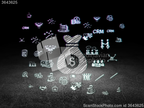Image of Business concept: Money Bag in grunge dark room