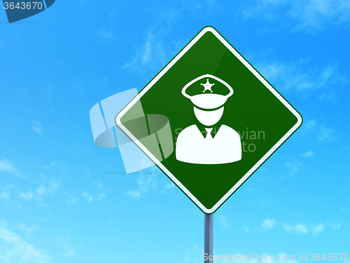 Image of Privacy concept: Police on road sign background