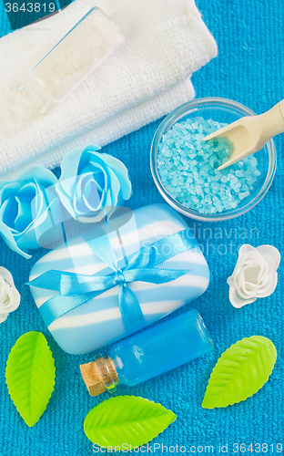 Image of sea salt,soap and oil