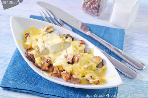 Image of fried meat with mushroom and cheese