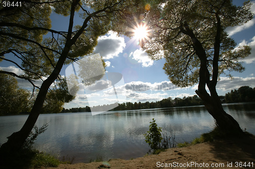 Image of Lake and sun.