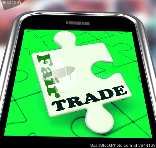 Image of Fair Trade Smartphone Shows Purchasing Ethical Fairtrade Goods