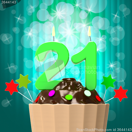 Image of Twenty One Candle On Cupcake Shows Adult Becoming Or Growing Up