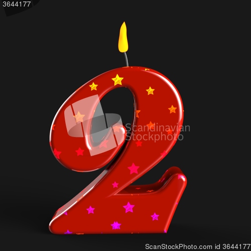 Image of Number Two Candle Means Second Birthday Or Celebration