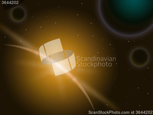 Image of Orange Star Behind Planet Shows Galaxy Atmosphere And Universe