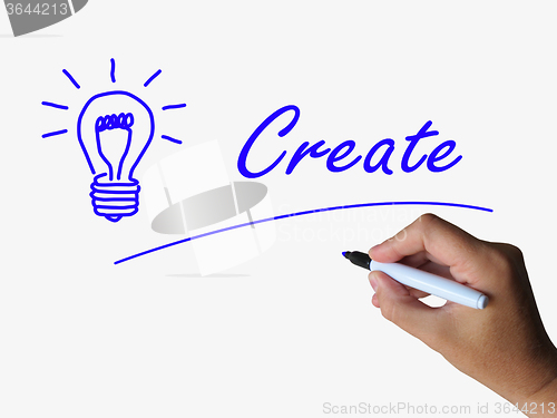 Image of Create and Lightbulb Represent Innovation Imagination and Brains