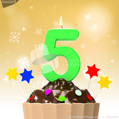 Image of Five Candle On Cupcake Shows Decorated Food Or Party