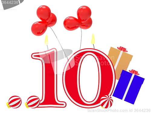 Image of Number Ten Candles Show Holiday Decorations Or Christmas Celebra