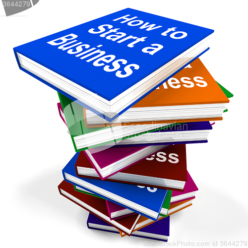 Image of How To Start A Business Book Stack Shows Begin Company Partnersh