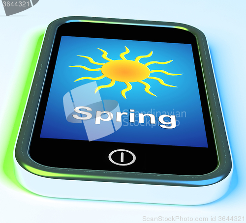 Image of Spring On Phone Means Springtime Season