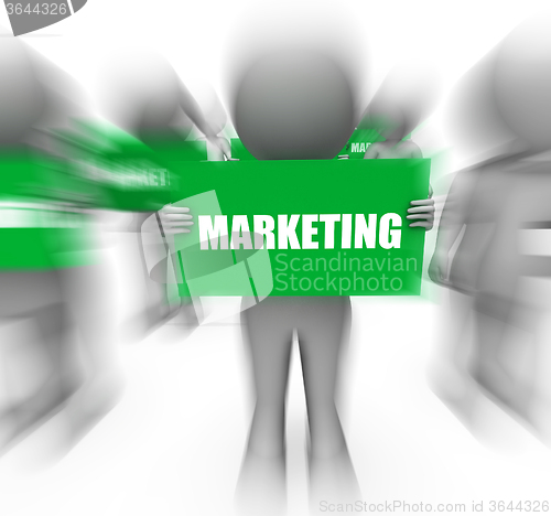 Image of Characters Holding Marketing Signs Displays Commerce And Promoti