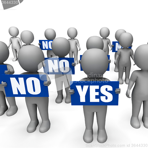 Image of Characters Holding No Yes Signs Show Indecision Or Confusion