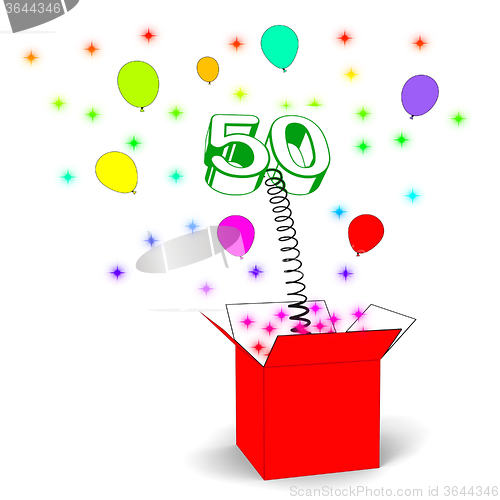 Image of Number Fifty Surprise Box Shows Fiftieth Birthday Or Birth Anniv