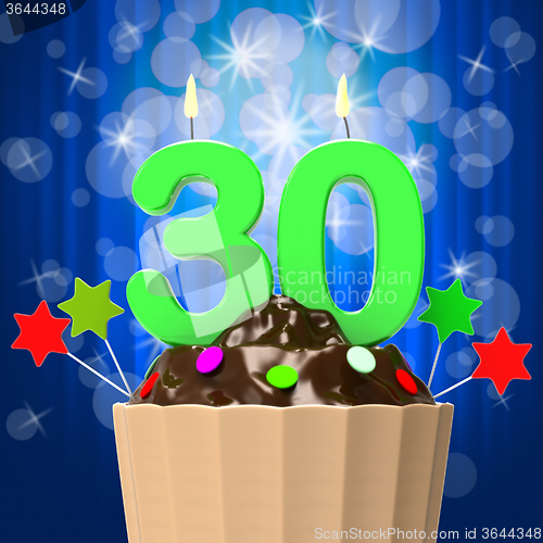 Image of Thirty Candle On Cupcake Shows Sweet Celebration Or Event