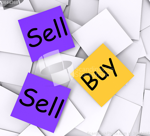 Image of Buy Sell Post-It Notes Show Business Transactions