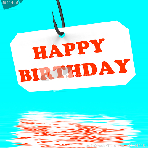 Image of Happy Birthday On Hook Displays Birth Celebration Or Anniversary