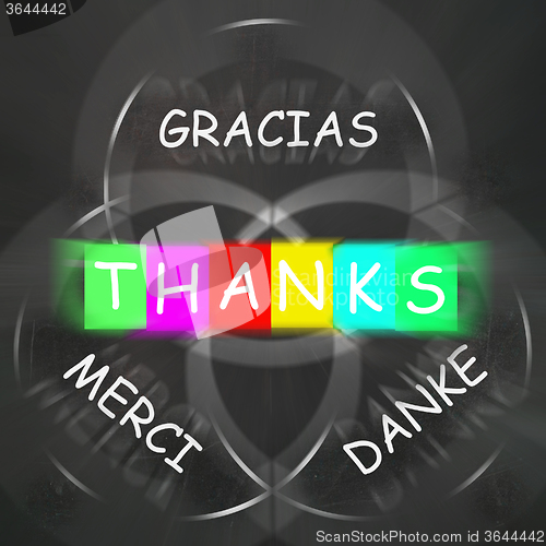 Image of Gracias Merci and Danke Displays Thanks in Foreign Languages