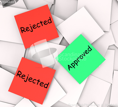 Image of Approved Rejected Post-It Notes Show Passed Or Denied