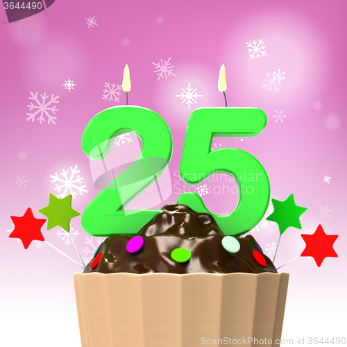 Image of Twenty Five Candle On Cupcake Shows Getting Older Or Growing Up