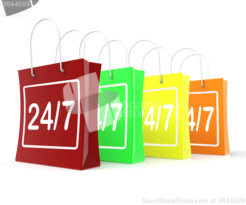 Image of Twenty Four Seven Shopping Bags Shows Open 24/7