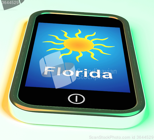 Image of Florida And Sun On Phone Means Great Weather In Sunshine State