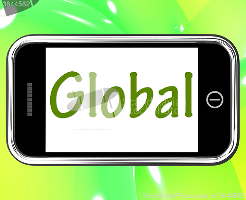 Image of Global Smartphone Shows Worldwide Or Across The Globe