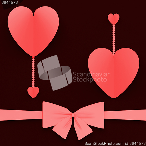 Image of Two Hearts With Bow Mean Lovely Surprise Or Romantic Gift