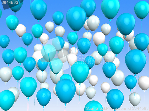 Image of Floating Light Blue And White Balloons Mean Argentinean Flag Or 