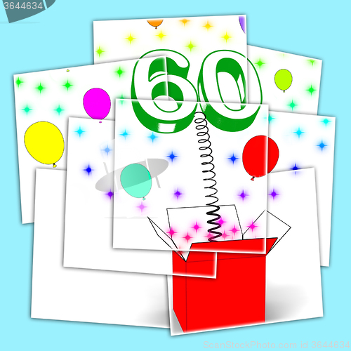 Image of Number Sixty Surprise Box Displays Elderly Surprise Party Or Cel