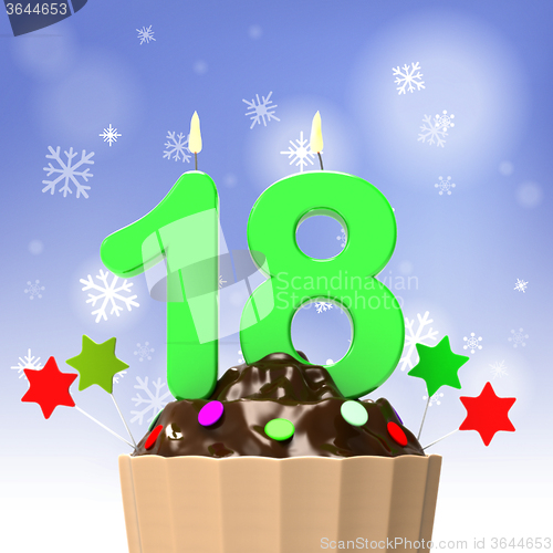 Image of Eighteen Candle On Cupcake Shows Teen Birthday Or Party