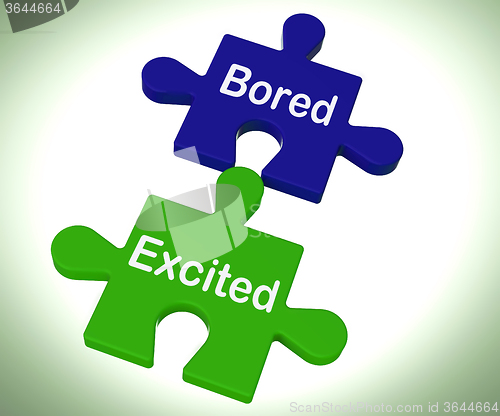 Image of Bored Excited Puzzle Means Exciting And Fun Or  Boring