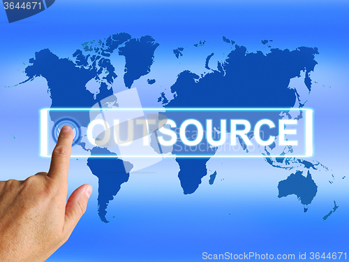 Image of Outsource Map Means Worldwide Subcontracting or Outsourcing