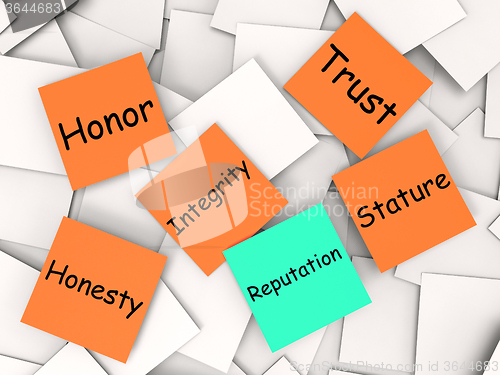 Image of Reputation Post-It Note Means Integrity Honesty And Credibility