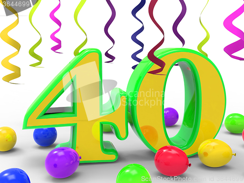 Image of Number Forty Party Means Colourful Party Decorations Or Bright G