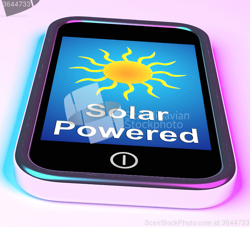 Image of Solar Powered On Phone Shows Alternative Energy And Sunlight