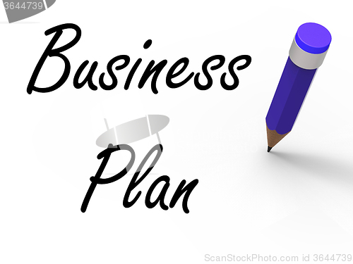 Image of Business Plan with Pencil Shows Written Strategy Vision and Goal