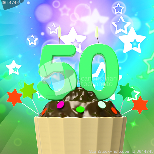 Image of Fifty Candle On Cupcake Means Special Celebration Or Colourful E