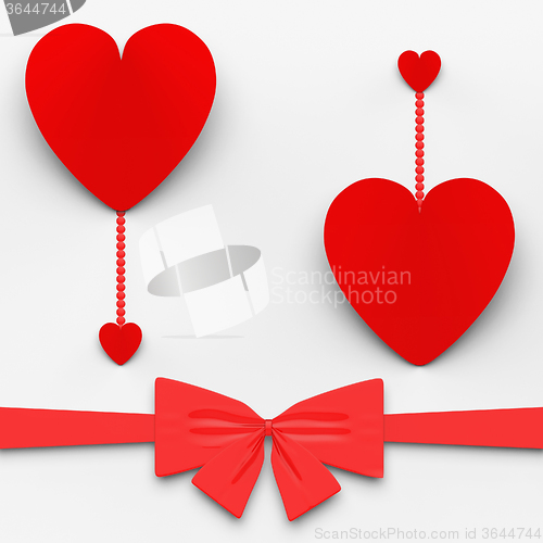 Image of Two Hearts With Bow Mean Loving Celebration Or Decoration