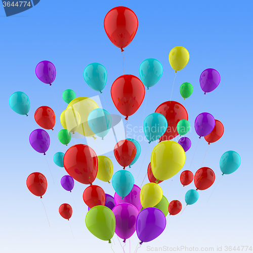 Image of Floating Colourful Balloons Show Colourful Birthday Party Or Cel
