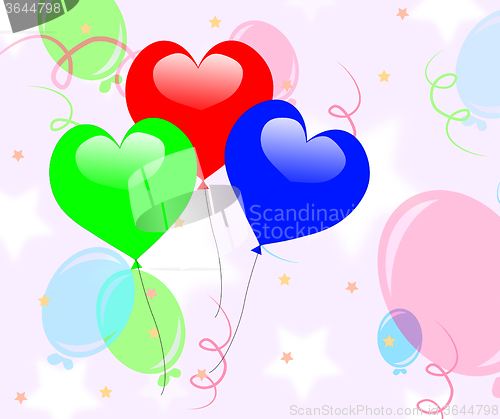 Image of Colourful Heart Balloons Mean Romantic Party Or Celebration