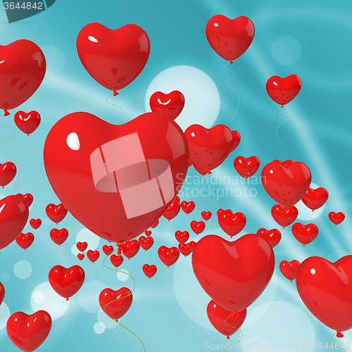 Image of Heart Balloons On Background Shows Valentines Decoration Or Cele