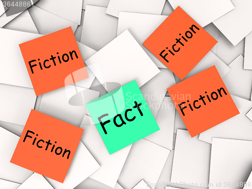 Image of Fact Fiction Post-It Notes Mean Truth Or Myth